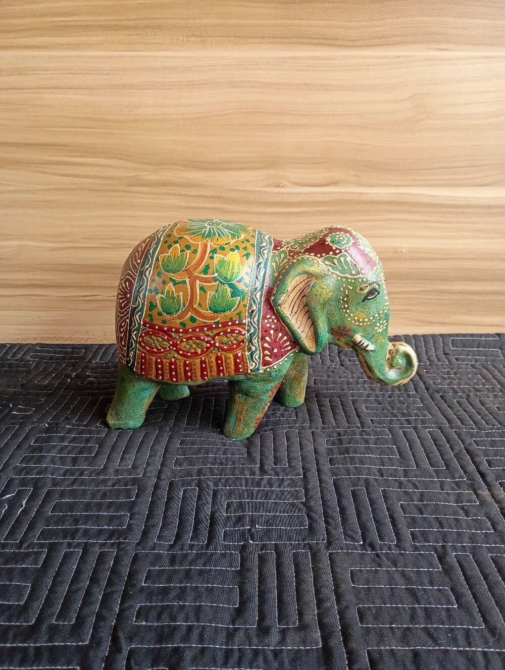 Hand-Painted Green Decorative Elephant Figurine - Home Art Decor